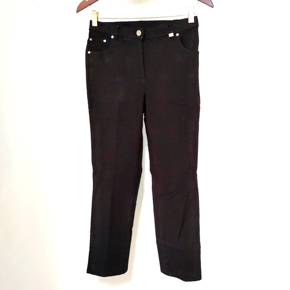 Tan Jay Petite | Black straight leg jean/dress pant with pocket rhinestones - Picture 2 of 11